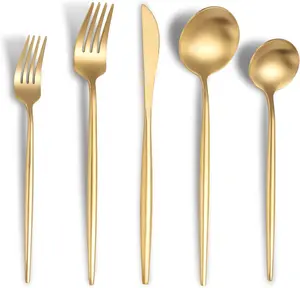 20-Piece Matte Gold Silverware Set for 4 | 18/0 Stainless Steel Flatware Cutlery Set, Food Grade, Satin Finish, Dishwasher Safe, for Home Kitchen & Wedding