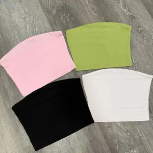 Women's Tube Tops Double Lined - Available in Pink Green Black and White Colors