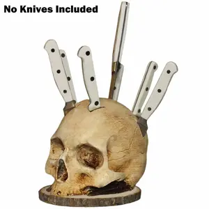 Unique Skull Kitchen Decor,—No Knives Included, Funny Knife Holder for Cool Home Vibes, Kitchenware Storage, Gothic Style Countertop Organizer (No knives)