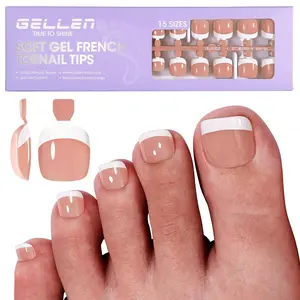 Gellen Soft Gel French Tip Press-On Toe Nails, Short Length, 15 Sizes, 240 Pcs, Chip-Resistant, Long-Lasting Gel Nail Tips, French Tip Nails