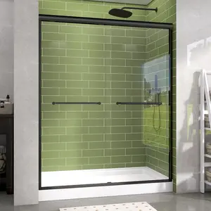Double Sliding Shower Door 57-60 in. W x 72 in. H, Semi-Frameless Bypass Bathroom Glass Sliding Shower Doors, 1/4 inch Clear Tempered Glass for Walk-in Shower, Matte Black