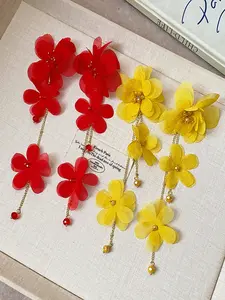 Elegant Steel Needle Glass Bead Fabric Chiffon Flower Fringe Earrings, Women's Unique Jewelry Accessories, Perfect for Parties and Daily Wear