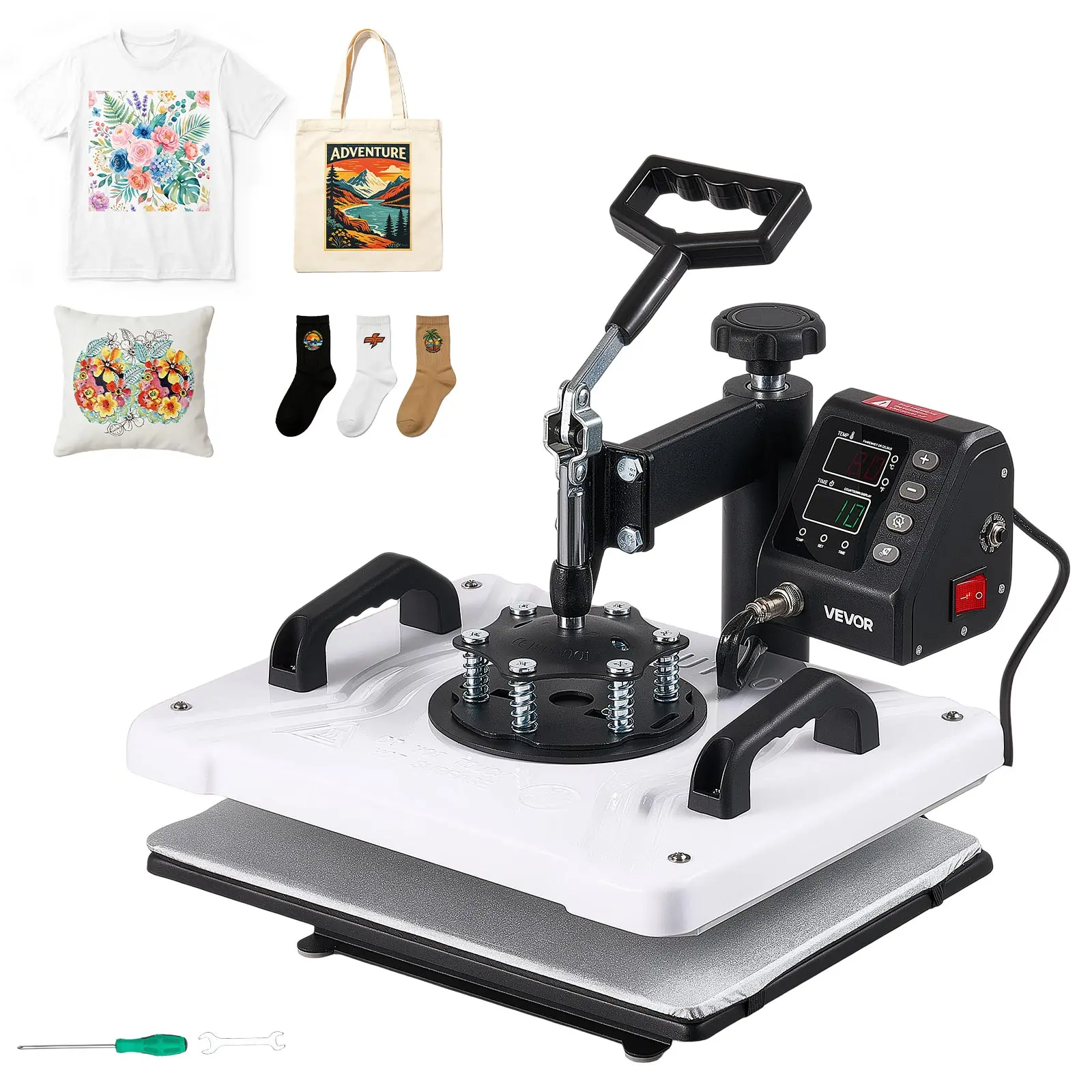 VEVOR Heat Press Machine 12 x 15 in Sublimation Press Machine Swing Away, Heat Up Fast and Even, Digital Precise Time and Temperature Control, for T-Shirts, Canvas Tote Bags, Pillowcases, Socks