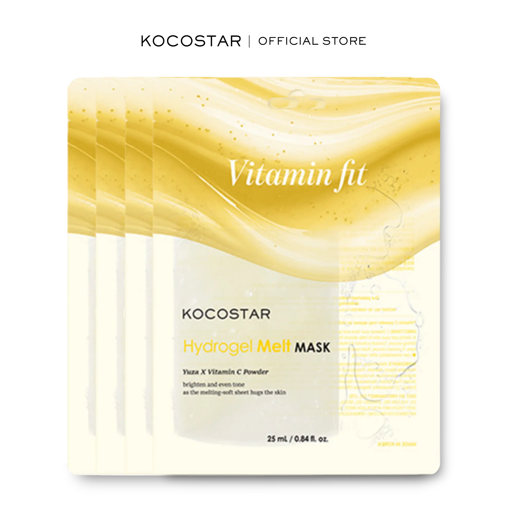 [Kocostar] Vitamin Fit Hydrogel Melt Mask | Patented Eucalyptus Lyocell Mask | Formulated with Vitamin C and Yuzu Extract | Enhances Skin Tone | Hypoallergenic (4 pack)