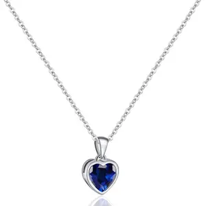 Sapphire Heart Necklace Blue Pendant Necklace for Women Handmade Love Birthstone Necklace for Valentines Day