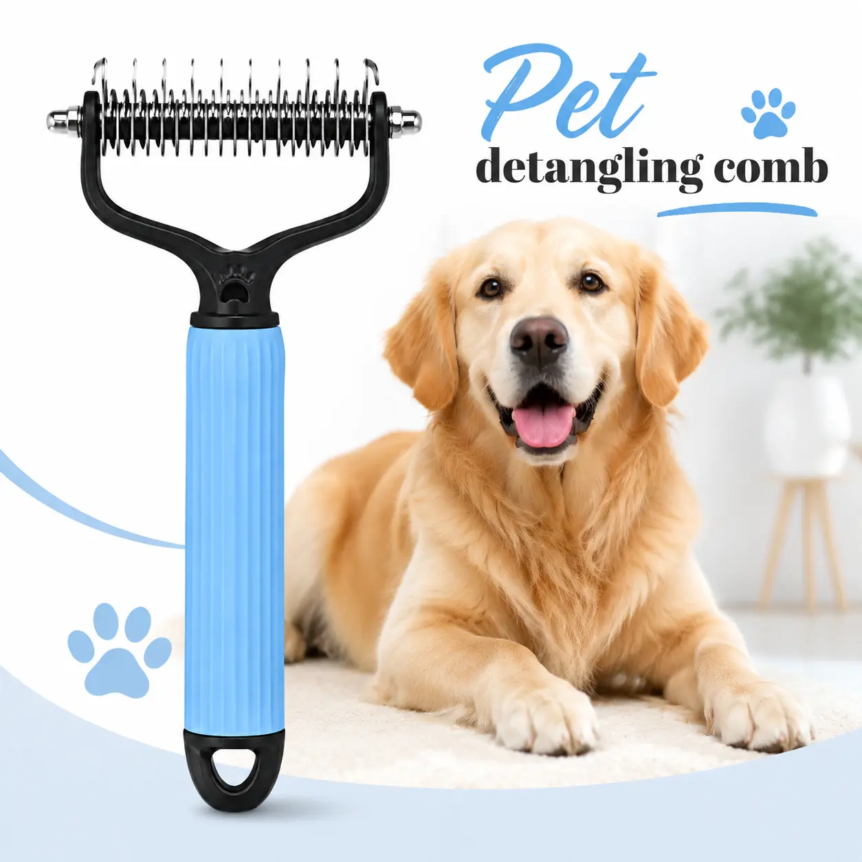 Stainless Steel Double-Sided Pet Grooming Tool - Universal Detangling Comb, Deshedding Brush for Loose Hair, Undercoat Rake for Matted Fur, Gentle Coat Care for Dogs and Cats, Dual Sides