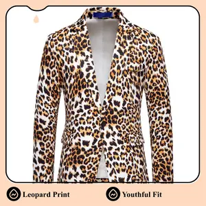 2026 Men's New One-button Leopard Print Suit Dress Performance Wear Fashion Jacket Slim Fit Polyester Fabric Youth Street Style Autumn - Clothes