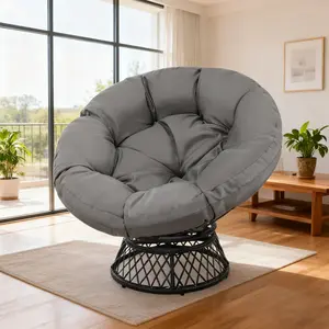 Oversized lounger chair 40"/46“，360° Rotatable Outdoor/Indoor PE Rattan Papasan Chair with Thick Tufted Cushions, Outdoor Swivel Round Chair for Garden, Patio,Gazebo, Porch, Living Room, Hotel，Outdoor Swivel Round Chair