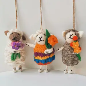 WOOLFOO Handmade Blooming Sheep Bag Charms Wool Felt Keychain Ornament Car Decor Bag Accessory Girl Women Kids Gift