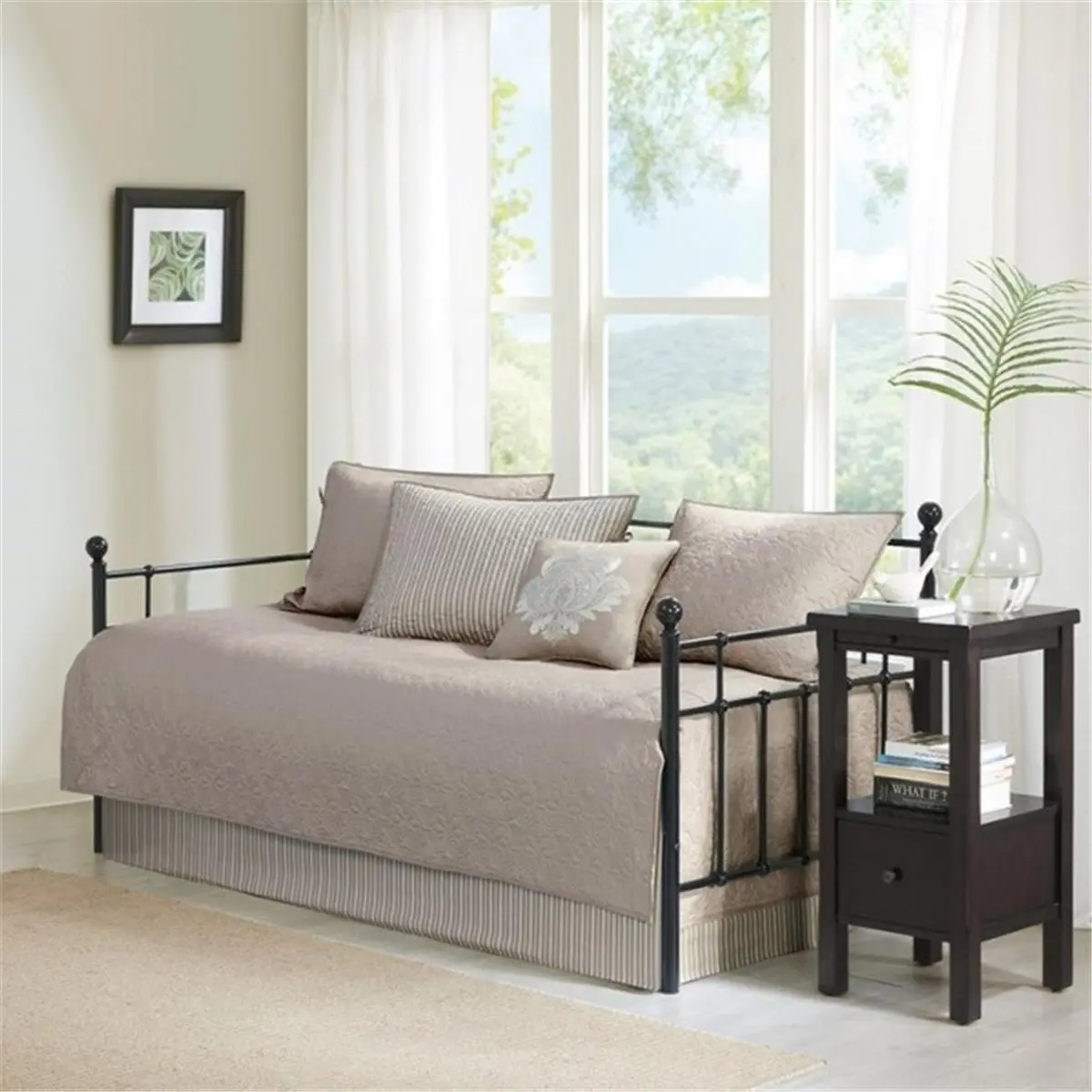 212 MAIN Solid Polyester Day Bed Cover - Khaki, Traditional Look, Bedding & Linens Mattress Protector