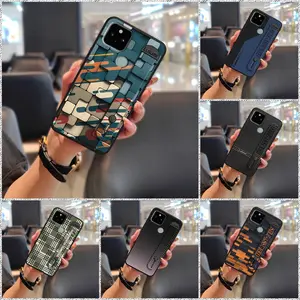 mature Waterproof Phone Case For Google Pixel 5 Phone Holder Wristband Anti-knock Plain color Durable commerce Back Cover Anti-dust Wrist Strap geometry Soft case masculine simple