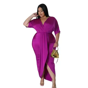 The Magenta Love Plus Size Dress for Women Ruched Sleeves Slit