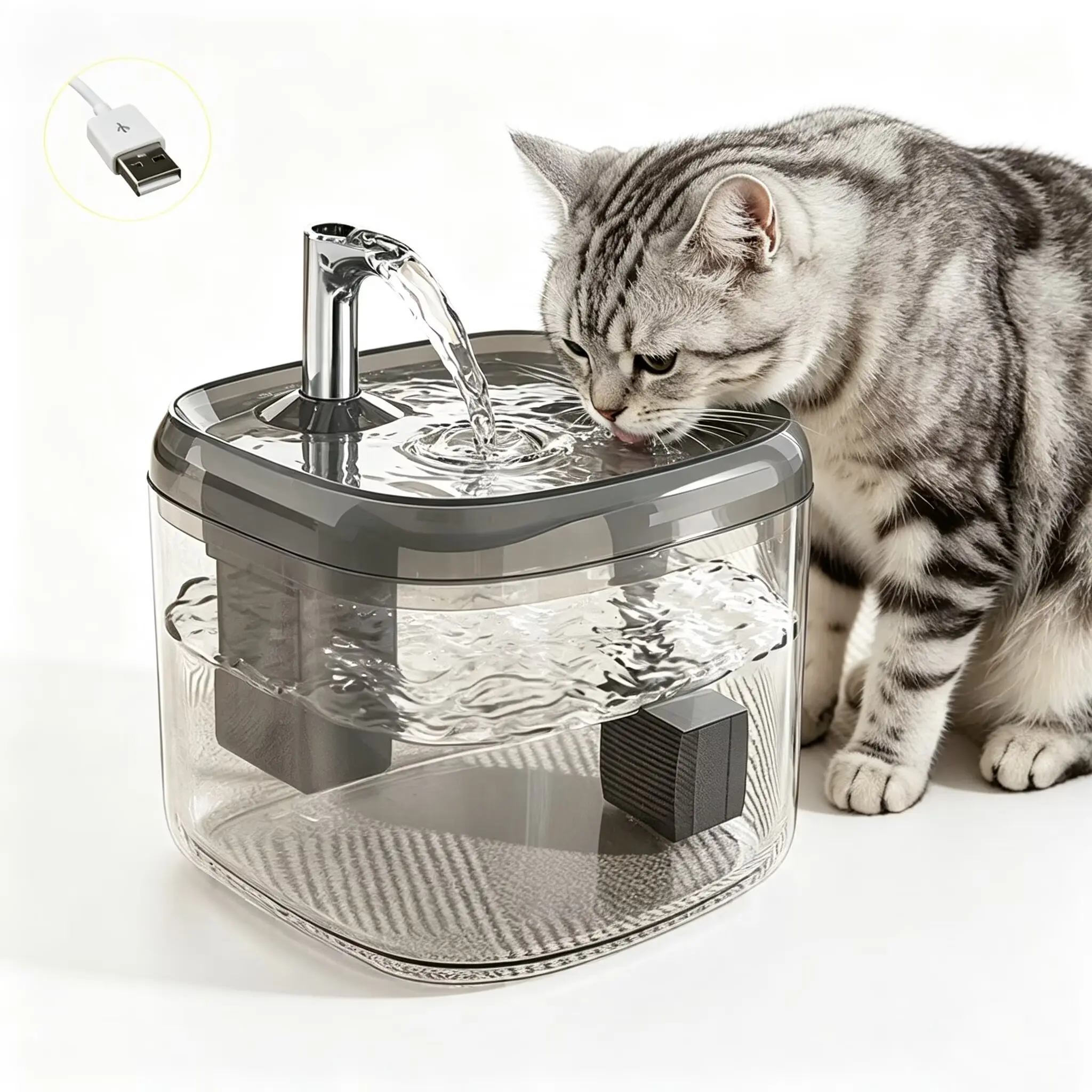 Cat Water Fountain for Drinking, 1.5L Cat Fountain Super Silent Pet Drinking Dispenser,Quiet Pump and Faucet Design Suitable for Cats and Dogs（Grey） "