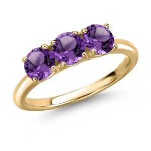 Gem Stone King 10K Yellow Gold Purple Amethyst Engagement Ring For Women | 1.43 Cttw | Round 5MM | Gemstone February Birthstone