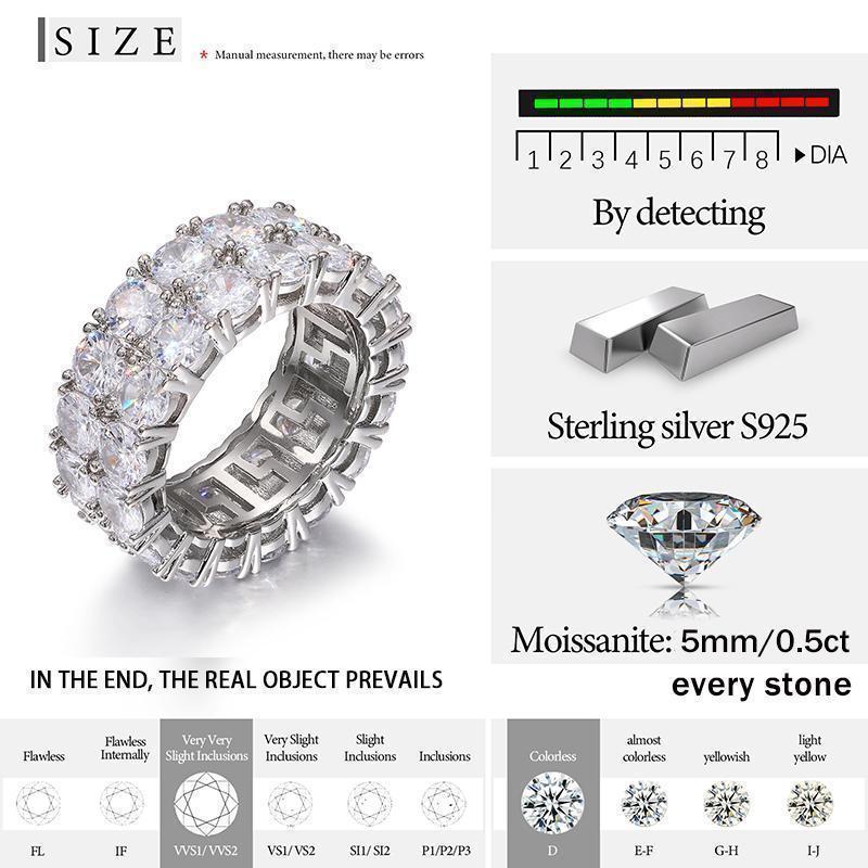 Fine Jewelry VVS1 With Certificate Moissanite Rings For Men Hip Hop Pave Setting S925 Sterling Silver Rings Hip Hop Jewelry
