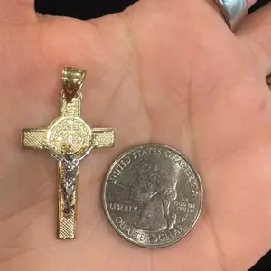 10K Gold Cross Pendant with Jesus Christ Design Size for Men and Women