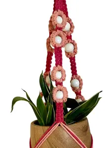 Light pink daisy macrame plant hanger
