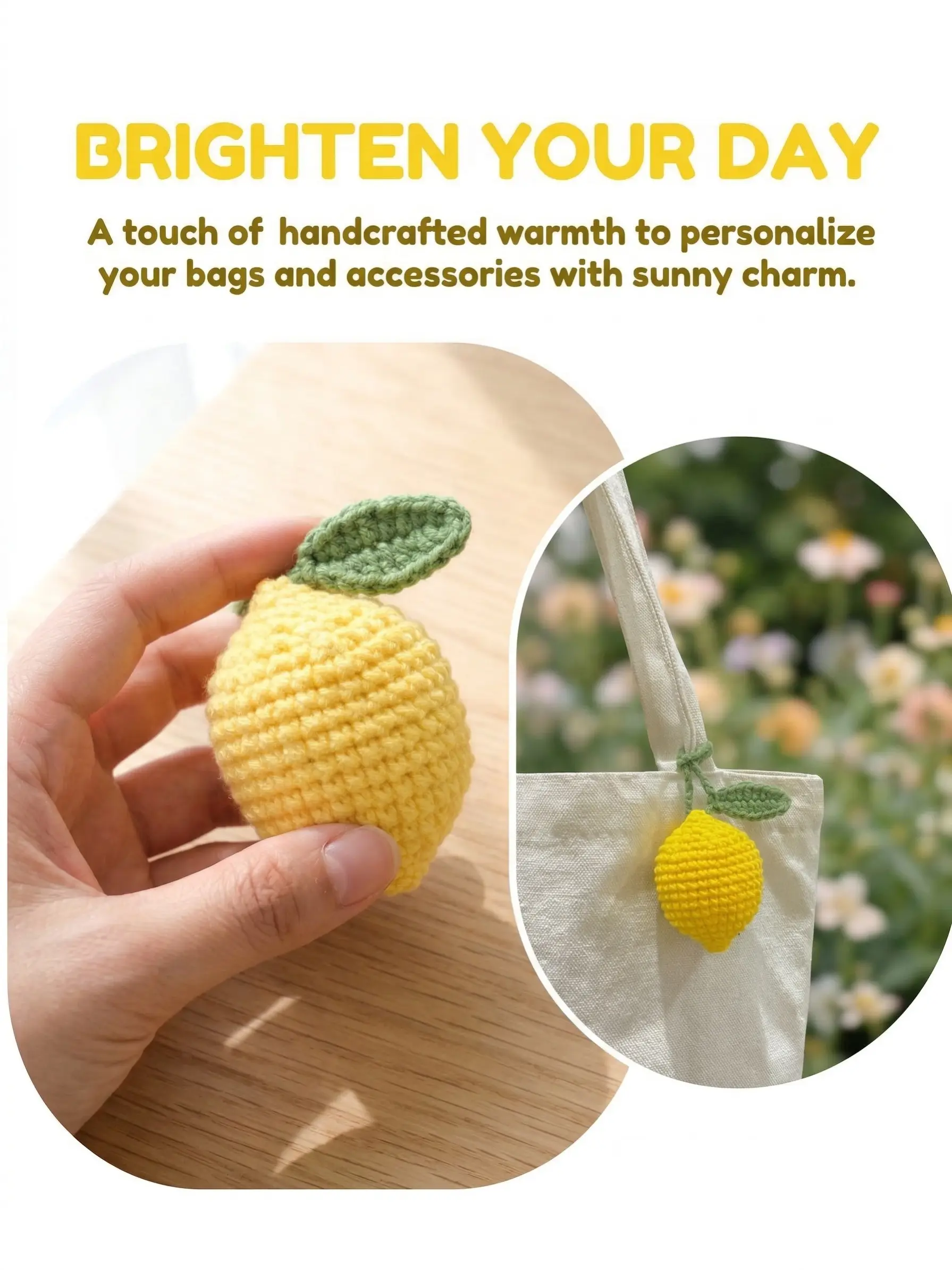 Handmade Crochet Lemon Bag Charm, Cute Keychain Pendant, Keychain For Purse, Versatile Usage, Perfect for Tote Bags, Backpacks, Handbags, Fruit Bag Accessory Gift for Women Girls