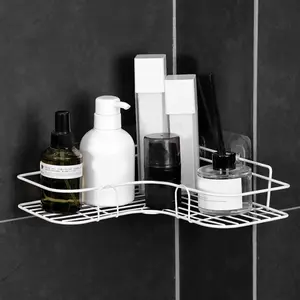 Bathroom Shelf, Carbon Steel NO Punch Wall Mounted Floating Storage Rack Corner Shower Caddy Shelf for Home Bathroom (White)