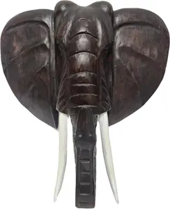 Huge 2ft Tall Elephant Head Hand Carved Mahogany Wood African Asian Wall Sculpture Picture Truck UP Good Luck Home Decor