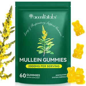 Acentiallabs Mullein Leaf Extract Chewy Edible Gummies, 1000mg Sugar-Free Vegan Lung Support Wellness Vitamins Supplement, Natural Pear Flavor, Dietary Detox Healthy Companion Gummy Vitamins Supplements for Fitness summerwins