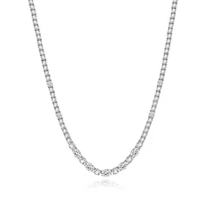 FANCIME "Glamour Radiance" Female Daily April Birthstone Fancy-Cut Oval Cubic Zirconia Sterling Silver Tennis Necklace