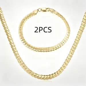 Men's 18K gold plated Bracelet and Curb Necklace Chain Set Chains 5mm Width, Bracelet 7.87"  Length, No Tarnish & Durable Mens Jewelry Valentine's gift