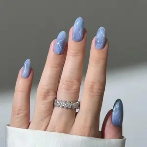 Star Pattern Almond Fake Nail, 24pcs Press on Nails with Nail File & Tape, Removable Artificial Full Cover Nails for Women Girls DIY Manicure