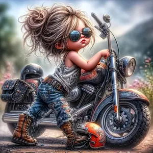 5D Full Drill Biker Girl with Vintage Motorcycle Diamond Painting Kit - Bold Rebel Charm | DIY Gift for Motorcycle Lover, Birthday & Home Decor | Perfect Wall Art for Living Rooms, Garages & Edgy Spaces