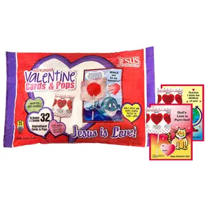 Valentine's Day Cherry Flavored Pops and Cards Bag, 30 count