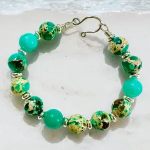 African Opal W/Silver Bracelet Wrist size 7"