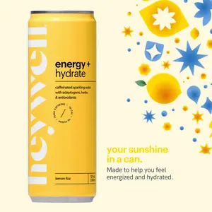Heywell Energy + Hydrate Sparkling Lemon Fizz Energy Drink Beverage With Adaptogens and Antioxidants