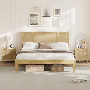 【GARVEE】Boho Dream Bed! Rattan Headboard & Under-Bed Storage, No Box Spring Needed