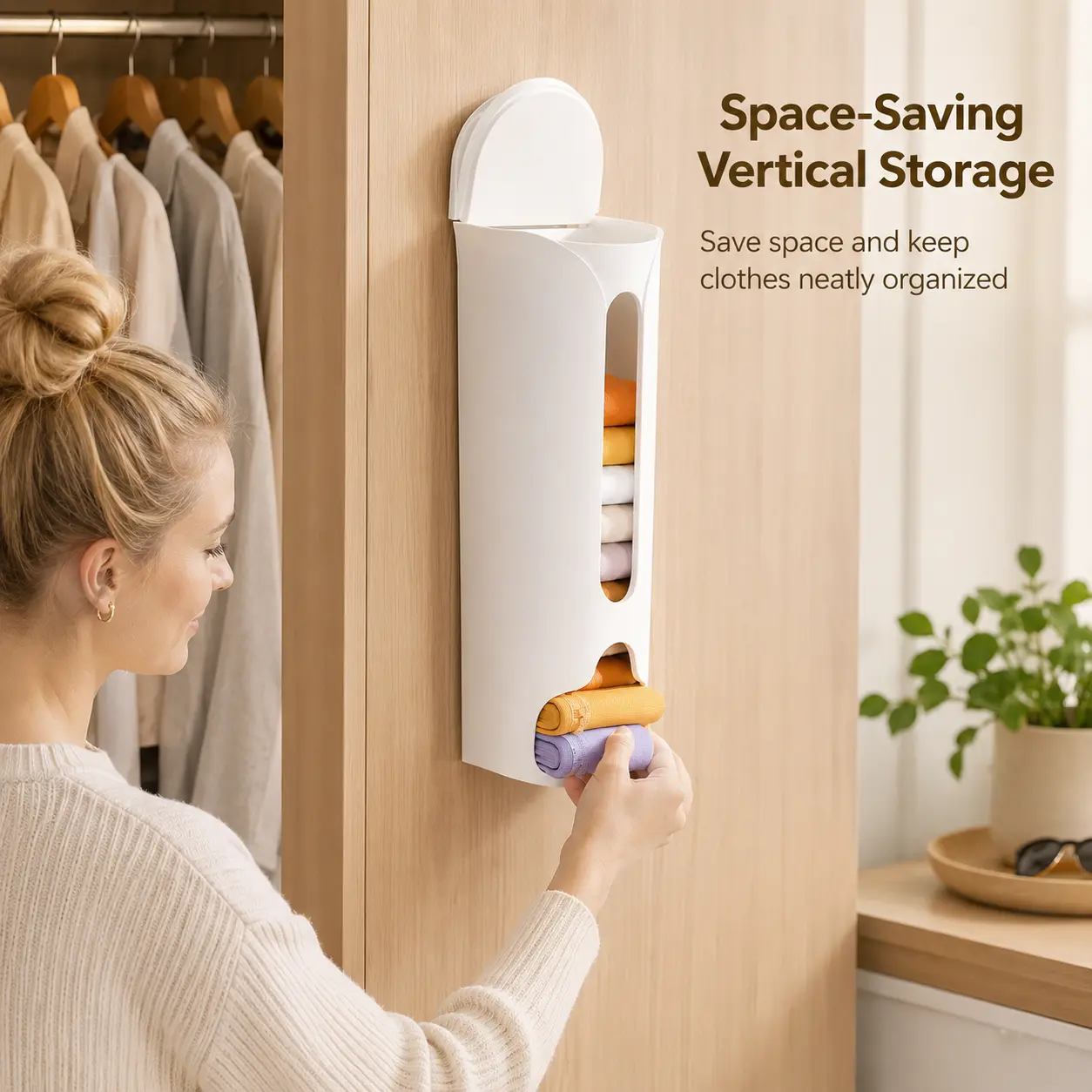1-Pack Wall Mounted Socks and Underwear Organiser Box, Punch-Free Flip Lid Closet Organiser for Home Wardrobe Storage
