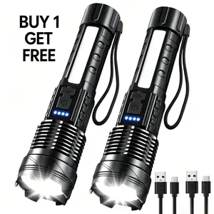 2-Pack LED Flashlights, High-Lumen Rechargeable Tactical Torches, Zoomable with 6 Modes & COB Side Work Light, USB-C for Hiking & Emergency Use, Hiking / Light Outdoor, Led Portable Torches