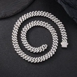 12MM Gold Color Miami Cuban Link Chain Necklace Iced Out Bling Rhinestone Cuban Choker Necklace Women Men Hip Hop Jewelry