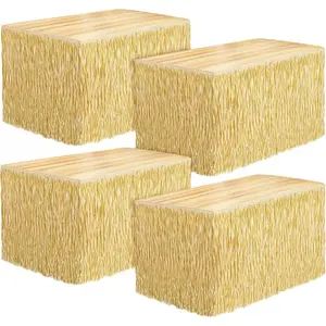 4 Packs Luau Grass Table Skirt-Fringe Straw Grass, 108 x 30 Inches, Rectangle, Tropical Luau Party Decorations for Hawaiian Luau