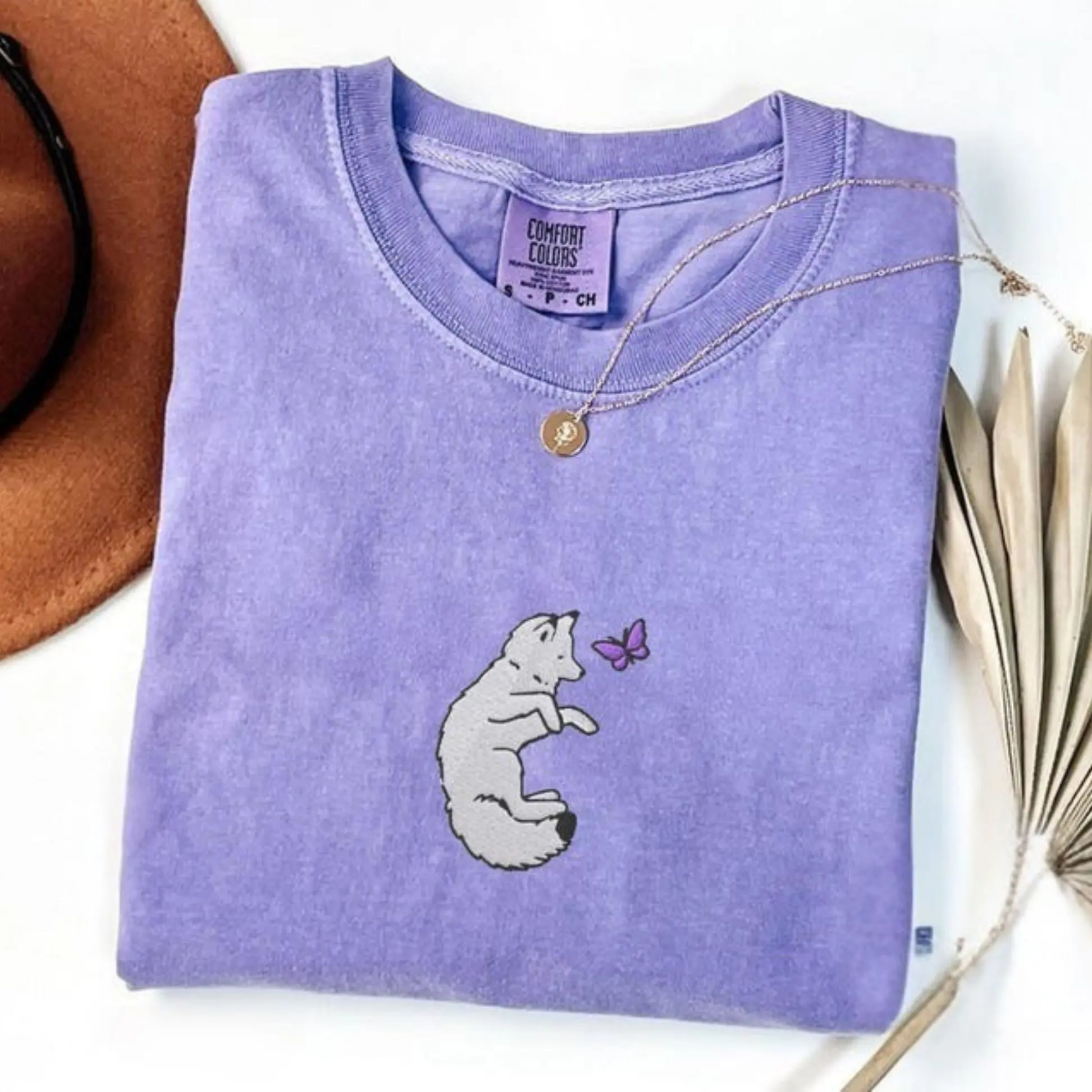 [MADE IN US] Embroidered Snow Fox Onyx Quicksilver Book Comfort Colors Tee, Fae and Alchemy Little Osha Kingfisher Shirt, Cozy Cute Tee