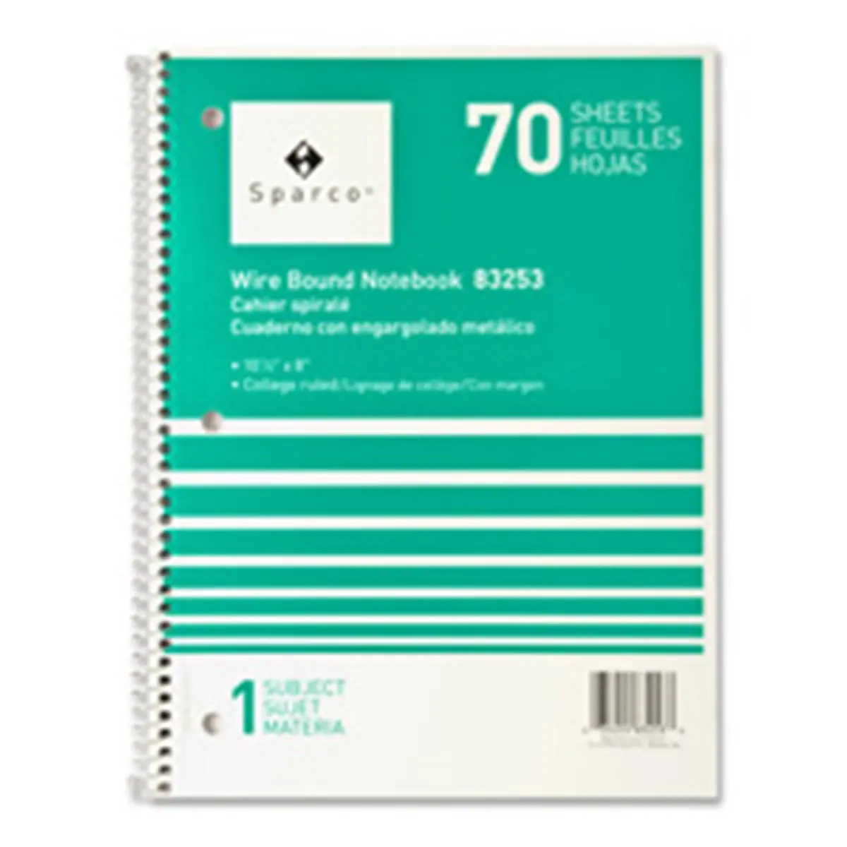 Sparco SPR83254 Wirebound 3-Subject Notebook, 10.5 In. x 8 in, College Ruled, 120 Sheets, 16 lb Bright White Paper, Stiff Cover & Back, AST Office Stationery, School Supplies, Writing Pad