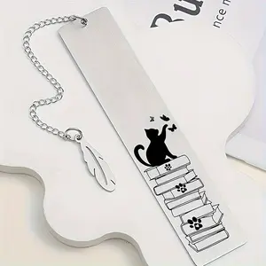 Stainless Steel Cat Dog Bookmark, Leaf Tassel Pendant, Perfect Gift for Christmas Birthday Valentine's Day, Cute and Elegant Bookmarks