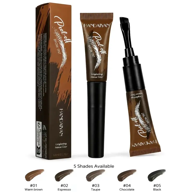 Women's 5-Color Tear-Off Brow Tinting Kit - Waterproof, Smudgeproof, Long Lasting, Precise Definition, Easy-to-Use Makeup Product with 2#Espresso Brow Grooming Eyebrow Gel, 24-Month Shelf Life