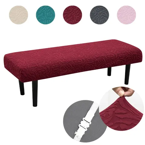 Rose Jacquard Bench Cover Set, Elastic Easy-Clean Design, Perfect for Home Office Hotel Party Use, Durable Furniture Protector, Dining Chair Slipcover, Bench Seat Covers