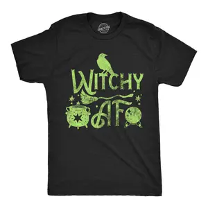 Mens Witchy AF T Shirt Funny Spooky Halloween Witch Lovers Tee for Guys Mens Funny T Shirts Cool Vintage Fashion T-Shirt Gift Classic Menswear Halloween Apparel for Men Novelty Tees for Guys Black -