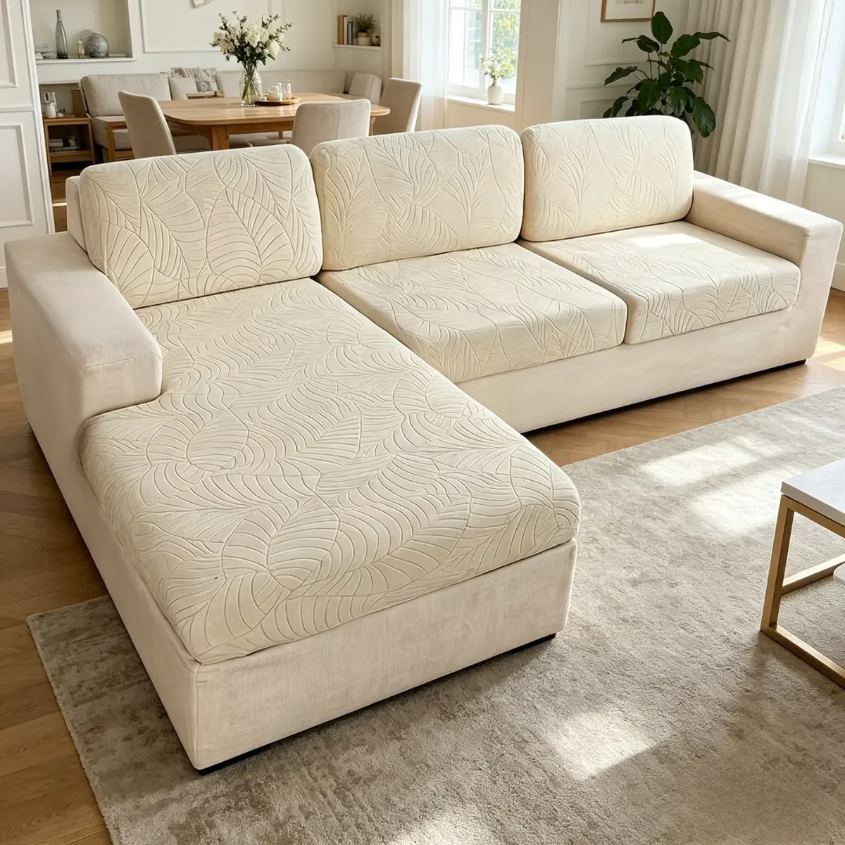 Waterproof Jacquard Sofa Seat Covers - Stretchable, Non Slip, Washable Elastic Furniture Protectors for L-Shaped Sofas, Pet-Friendly Couch Covers, Non Slip Couch Cover, Sofa Covers Washable