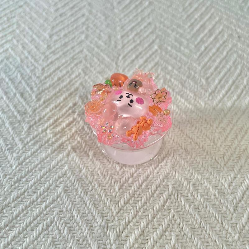 Handmade Decoden Pink Bunny Pop Socket K-pop Inspired Phone Grip Unique Design & Functional Stand for Smartphones Cellphones