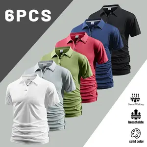 6PCS Men’s Moisture-Wicking Polo Shirts – Classic Collar Performance Shirt for Business Casual & Outdoor Activities