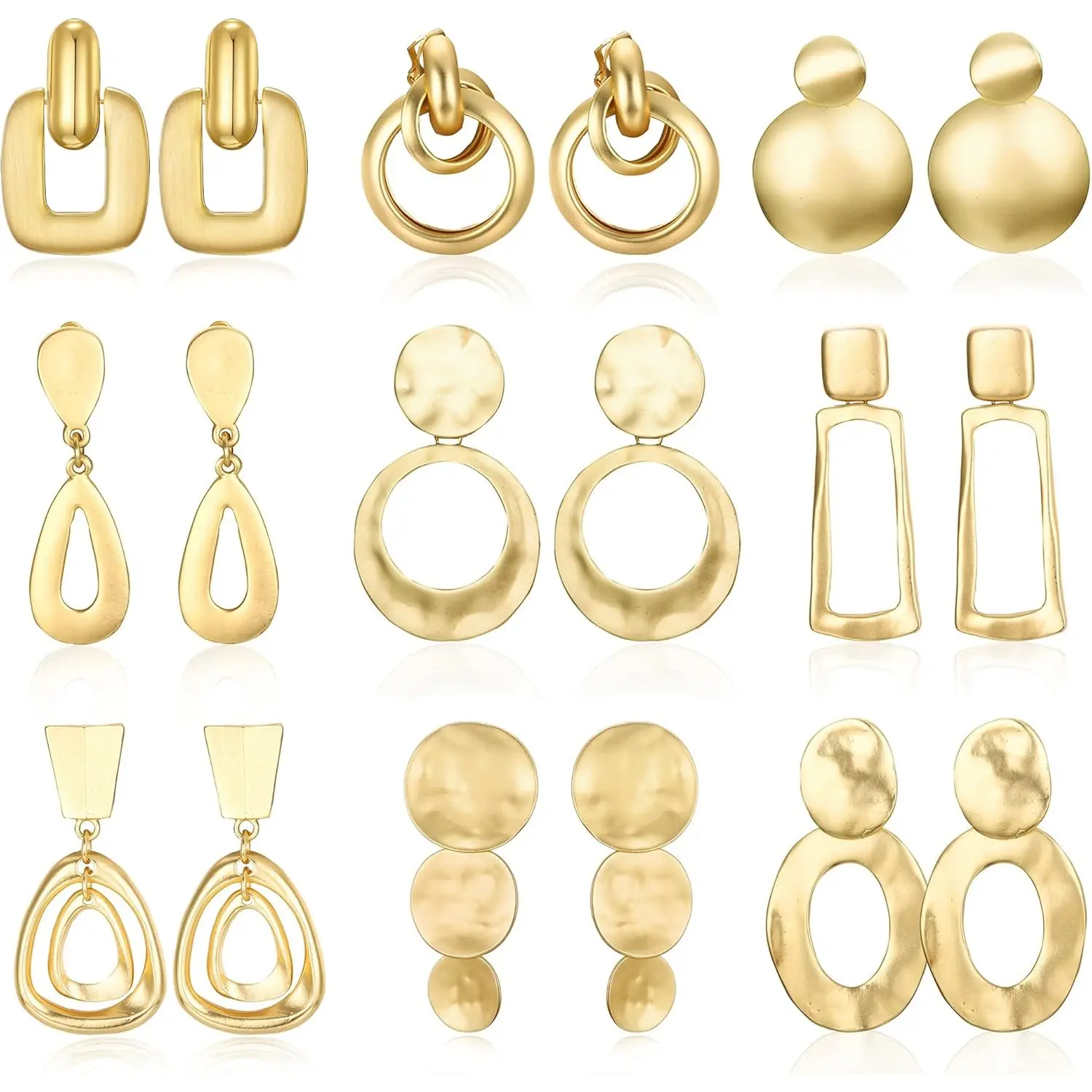 FIASASO Gold Clip on Earrings - Retro Hoop & Dangle Clip on Earrings for Non-Pierced Women, 9 Pairs