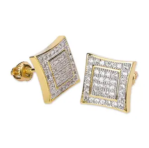 GAB Square Screw Stud Earrings 5A+ Cubic Zirconia Iced Out Square Screw Back Hypoallergenic Cube Large Stud Earrings For Men Women