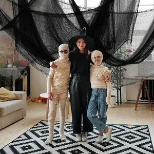 6PCS Halloween Creepy Cloth ️ | 30x72” Black Spooky Fabric for Party Decor | Loose Weave Gauze for Haunted House, Table, Fireplace, Doorway & Wall | Easy Scare Setup for Indoor/Outdoor Use