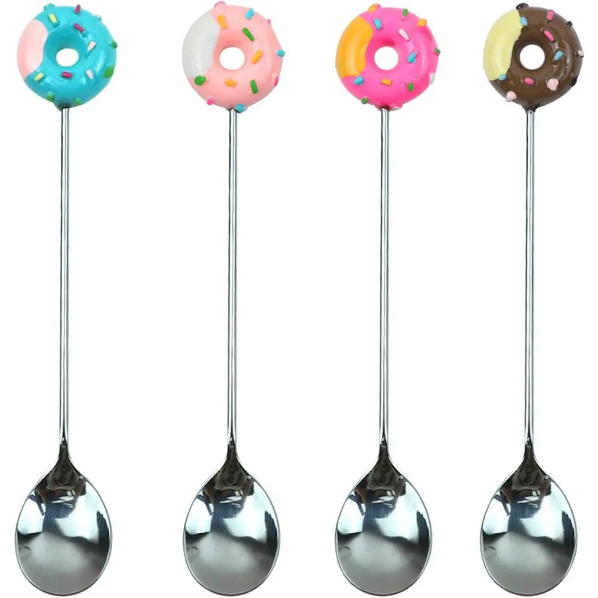 , 4 Pack Stirring Spoons Cute Doughnut Coffee Spoon Stainless Steel Little Teaspoons Mini Donut Dessert Ice Cream  Sugar Stirrers for Tableware Multi-Functional Kitchen Tools